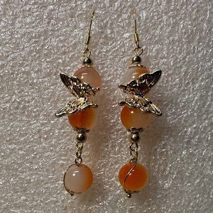 925 Chic Orange Gold Butterfly Drop Dangle Earrings